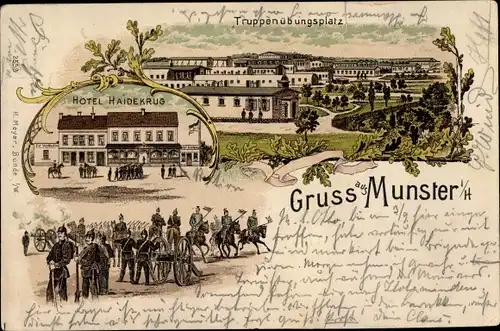 Litho Munster an der Örtze, Truppenübungsplatz, Hotel Heidekrug