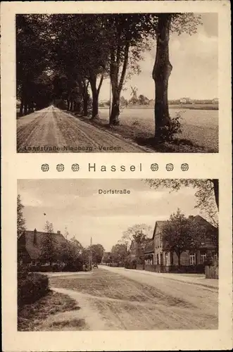 Ak Hassel an der Weser, Landstraße Nienburg Verden, Dorfstraße