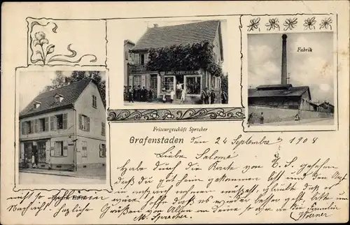 Ak Illkirch Graffenstaden Grafenstaden Elsass Bas Rhin, Fabrik, Friseurgeschäft Sprecher, Handlung