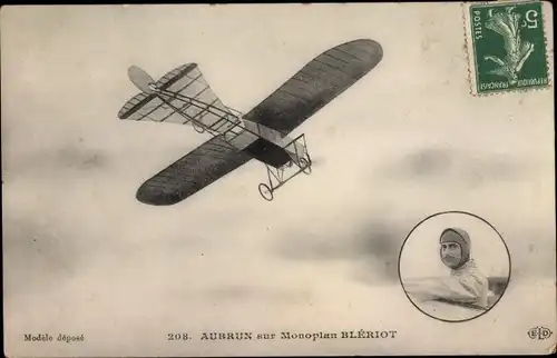 Ak Aubrun sur Monoplan Blériot, Pilot, Flugpionier