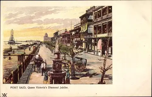 Litho Port Said Ägypten, Queen Victoria's Diamond Jubilee