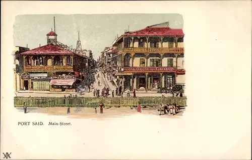 Litho Port Said Ägypten, Main Street, Straßenpartie in der Stadt