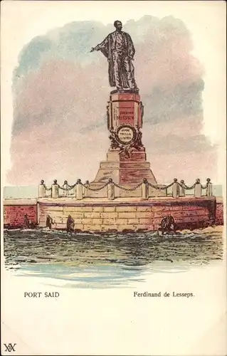 Litho Port Said Ägypten, Monument Ferdinand de Lesseps