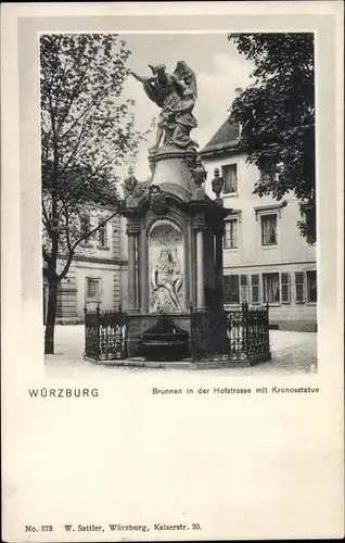 Ak Würzburg am Main Unterfranken, Hofstraße, Brunnen, Kronosstatue