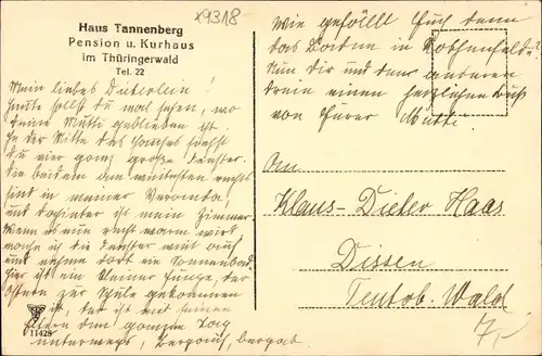 Ak Tambach Dietharz in Thüringen, Haus Tannenberg