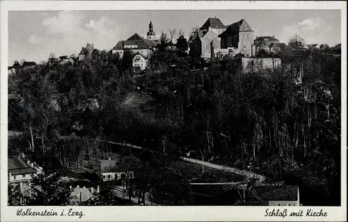 Ak Wolkenstein im Erzgebirge, Schloss mit Kirche