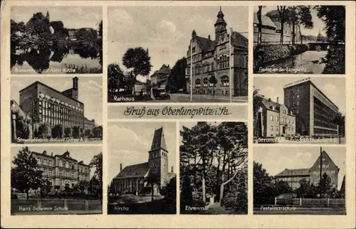 Ak Oberlungwitz in Sachsen, Kirche, Partie an der Lungwitz, Strumpffabrik Friedrich Tauscher