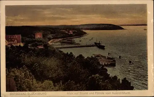 Ak Glücksburg an der Ostsee, Strand und Förde vom Aussichtsturm