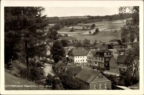 Ak Döschnitz an der Schwarza in Thüringen, Blick auf Ortschaft und Umgebung, Bäckerei Willi Hein