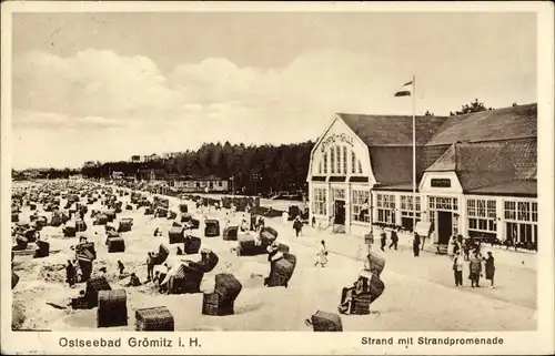 Ak Ostseebad Grömitz in Holstein, Strand mit Strandpromenade