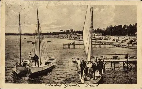 Ak Grömitz, Blick auf den Strand, Segelboote