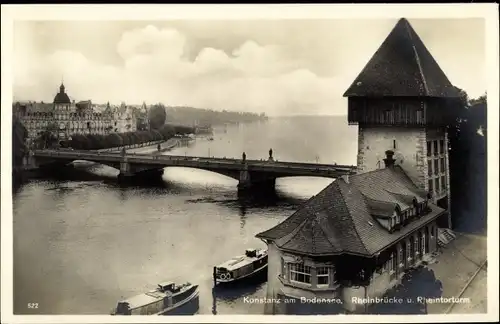 Foto Ak Konstanz am Bodensee, Rheinbrücke und Rheintorturm