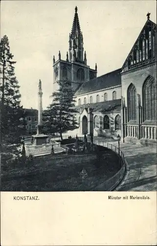 Ak Konstanz am Bodensee, Münster mit Mariensäule