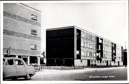 Ak Drachten Friesland Niederlande, Lange West, Auto, Häuser