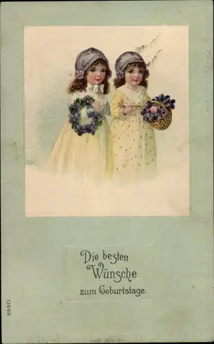 Präge Ak Glückwunsch Geburtstag, Kinder, Blumen