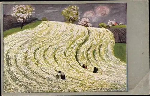 Künstler Ak v. Senger, L., Frühling, Landschaftsmotiv, Feld