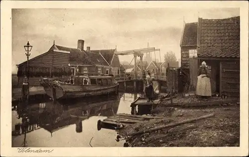 Ak Volendam Nordholland Niederlande, Flusspartie, Häuser