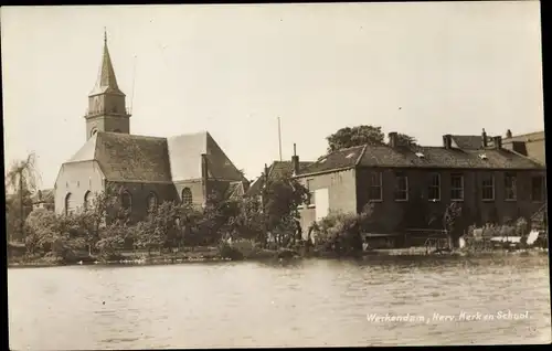 Ak Werkendam Nordbrabant, Herv. Kerk en School