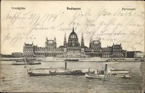 Ak Budapest Ungarn, Parlament, Salondampfer