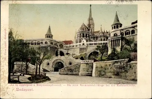 Ak Budapest Ungarn, Die neue Monumental-Stiege bei der Mathiaskirche