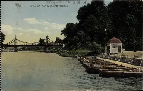 Ak Hansestadt Lübeck, Partie an der Mühlentorbrücke