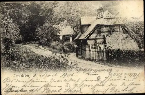 Ak Israelsdorf Hansestadt Lübeck, Waldpartie, Fachwerkhaus