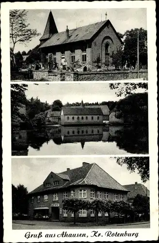 Ak Ahausen in Niedersachsen, Kirche, Gasthof u. Geschäft Fr. Meyer