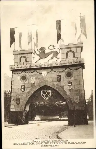 Ak Hannover, Sängerbundfest 1924, Festschmuck, Stadtwappen