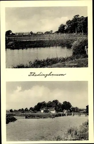 Ak Thedinghausen Niedersachsen, Sportplatz, Badeanstalt