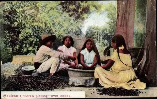 Ak Mexican children picking over coffee, Mexikaner