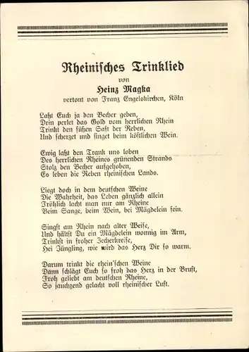 Lied Ak Rheinisches Trinklied, Heinz Magka, Franz Engelskirchen