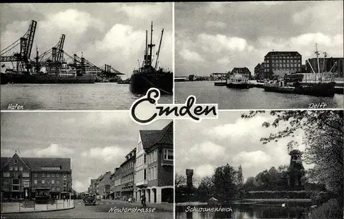 Ak Emden in Ostfriesland, Hafen, Neutorstraße, Schwanenteich, Delft