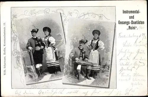 Ak Instrumental und Gesangs Duettisten Reini, Trachten, Zither