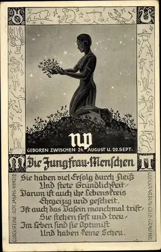 Ak Sternzeichen Jungfrau, Virgo, 23. August bis 23. September