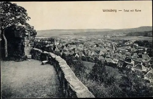 Ak Weinsberg im Kreis Heilbronn, Totale mit Burgruine Weibertreu