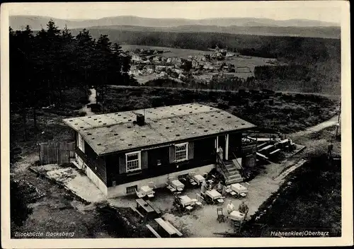 Ak Hahnenklee Bockswiese Goslar im Oberharz, Blockhütte Bocksberg, Inhaber A. Witt