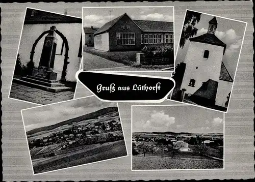 Ak Lüthorst Dassel in Niedersachsen, Teilansicht, Schule, Kirche, Denkmal