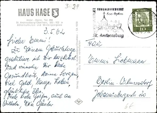 Ak Sankt Andreasberg Braunlage im Oberharz, Haus Hase