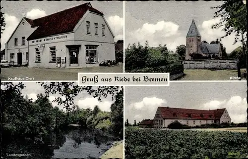 Ak Riede in Niedersachsen, Kirche, Schule, Landungsgraben, Kurhaus Diers