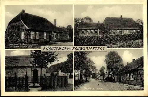 Ak Büchten Grethem im Heidekreis, Gasthof z. Linde, Bäckerei, Schule, Denkmal