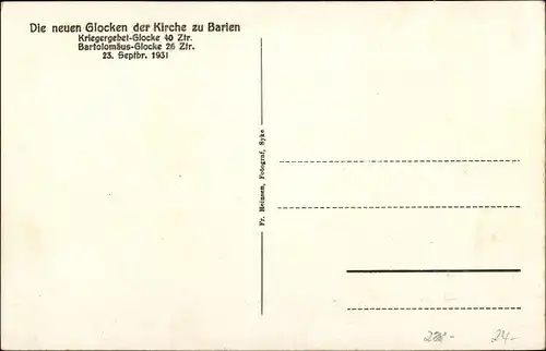 Ak Barien Barrien Syke in Niedersachsen, Neue Glocken, Glockenweihe 23.09.1931