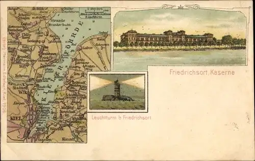 Landkarten Ak Friedrichsort Kiel in Schleswig Holstein, Kaserne, Leuchtturm