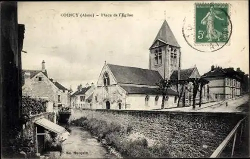 Ak Coincy Aisne, Place de l'Eglise
