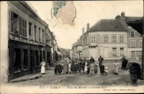 Ak Coincy Aisne, Place du Marche, Grande Rue