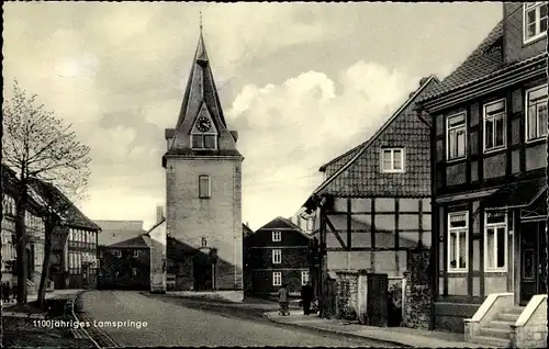 Ak Lamspringe in Niedersachsen, Straßenpartie mit Turm