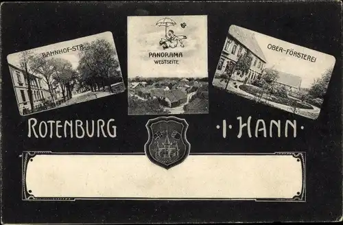 Ak Rotenburg an der Wümme, Bahnhofstraße, Panorama, Oberförsterei, Wappen