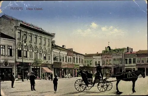 Ak Ploesti Ploiești Rumänien, Piata Unirei, Kutsche