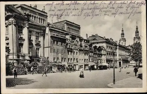 Ak Legnica Liegnitz Schlesien, Ring, Geschäftshäuser