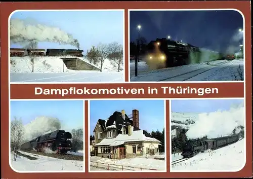 Ak Weida in Thüringen, Dampflokomotiven in Thüringen, BR 44 mit Ganzzug, Bahnhof, Gleisseite