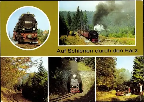 Ak Deutsche Eisenbahn, Harzquerbahn, Auf Schienen durch den Harz, Dampflok